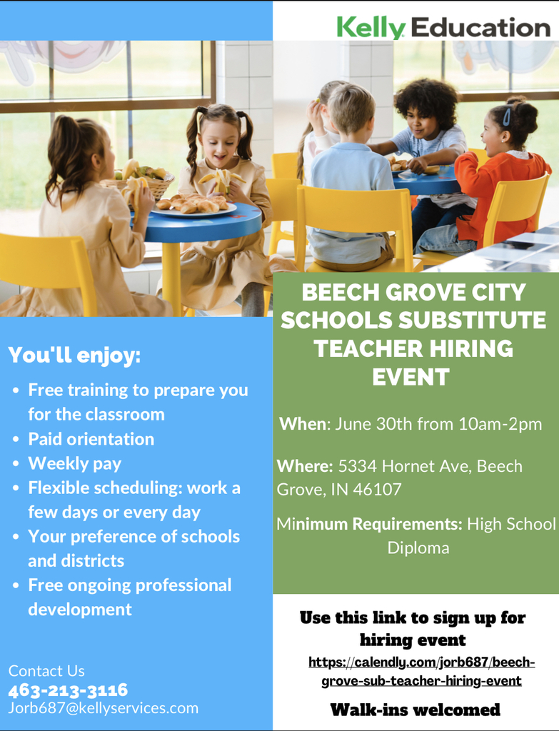 We are hiring substitute teachers! Please see the flyer for more information.  First hiring event is June 30th!