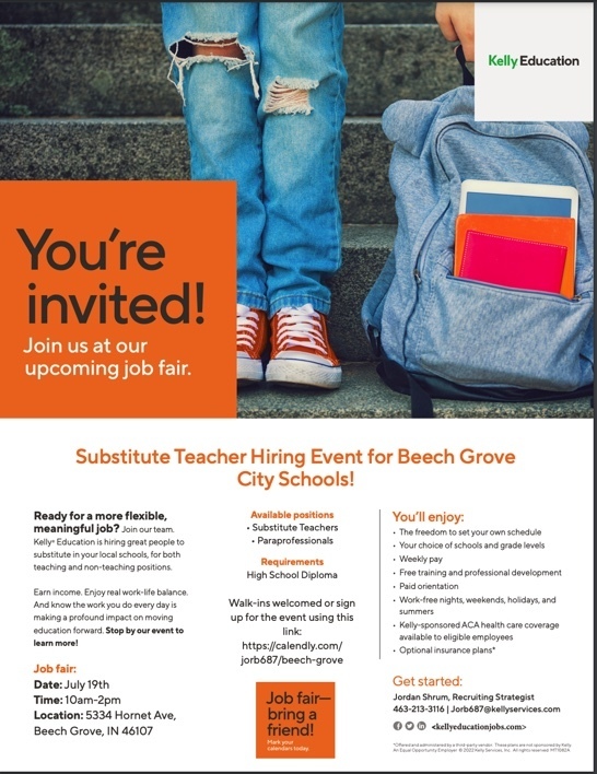 We are hiring substitute teachers! Please see the flyer for more information.  